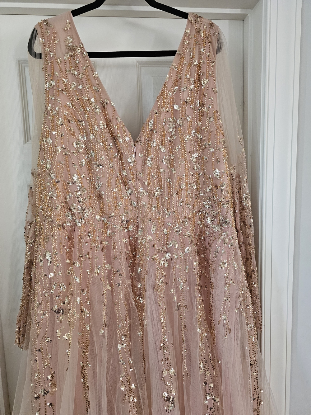 Mac Duggal Blush Pink Sequin & Bead V-Neck Evening Gown